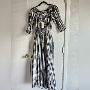 DOEN Ischia Dress In Noir Greta Gingham Large NWT